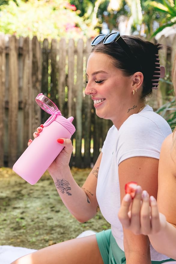 Ello Cooper 18oz Insulated Stainless Kids Water Bottle with Straw, Bubblegum