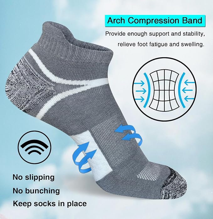 suaskk Men's Ankle Athletic Cushioned Anti-Blister Running Socks 5 Pairs | Comfort and Breathable, Moisture Wicking,