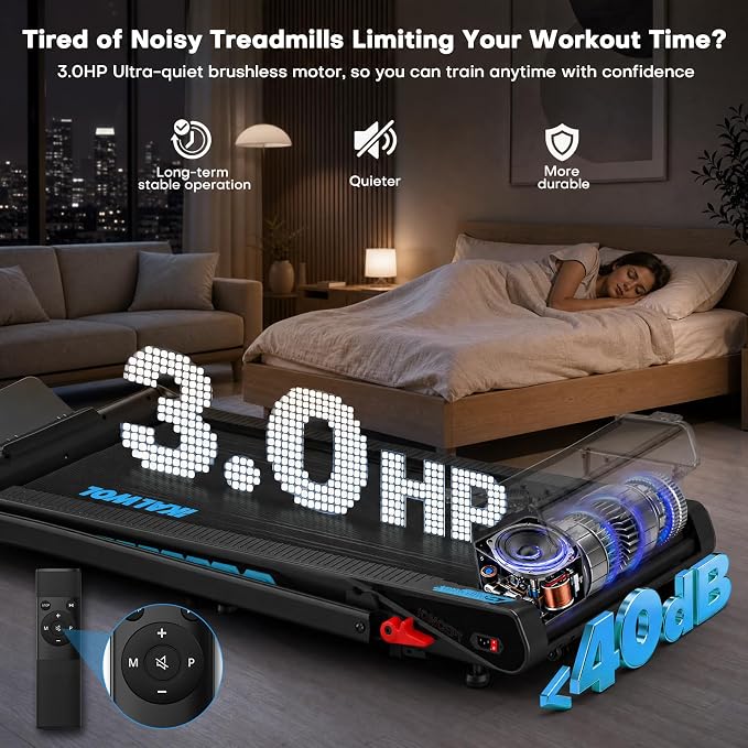 Treadmill with Speaker, 6-in-1 7.5MPH Foldable Treadmill for Home with App Compatible, Walking Pad with 10% Incline, LED Display, 3.0HP Brushless Drive, 350 LB Weight Capacity, 12 HIIT Programs