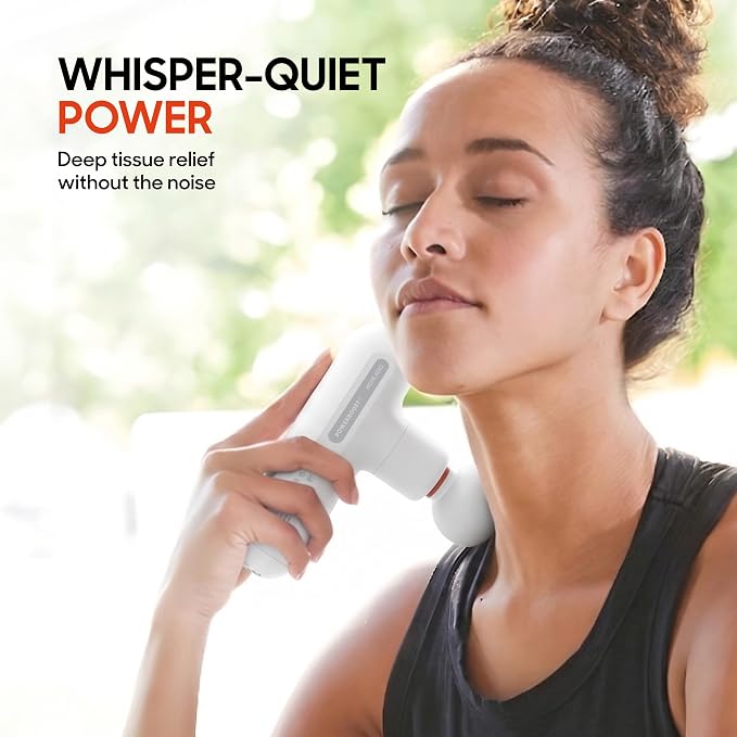 Sharper Image Powerboost Move Aero Massage Gun – Deep Tissue Percussion Massager for Muscle Recovery & Pain Relief, Portable Mini Handheld Massager for Back, Neck & Shoulders, Quiet Travel Design