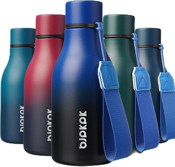 BJPKPK 12oz Insulated Water Bottle, Stainless Steel Bottle with Carry Strap | Keep Cold & Hot Vacuum Insulation, Leak-Proof BPA-Free Design, Slim Bottle Fits Most Cup Holders for Gym, Office & Travel