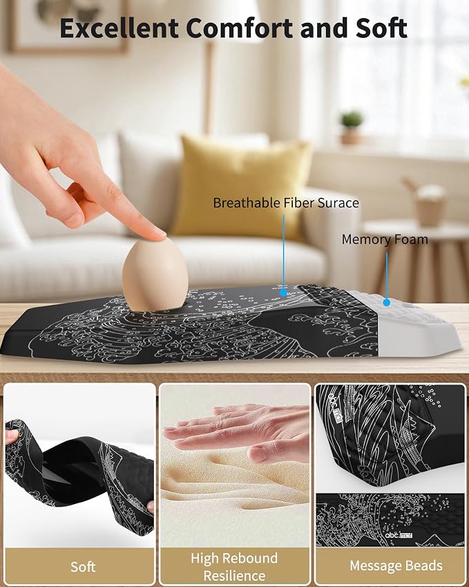 Ergonomic Mouse Pad Wrist Rest and Keyboard Wrist Rest Support Set | Massage Design Mousepad for Carpal Tunnel Pain Relief, Memory Foam, Non-Slip PU Base for Computer Desk, Sea