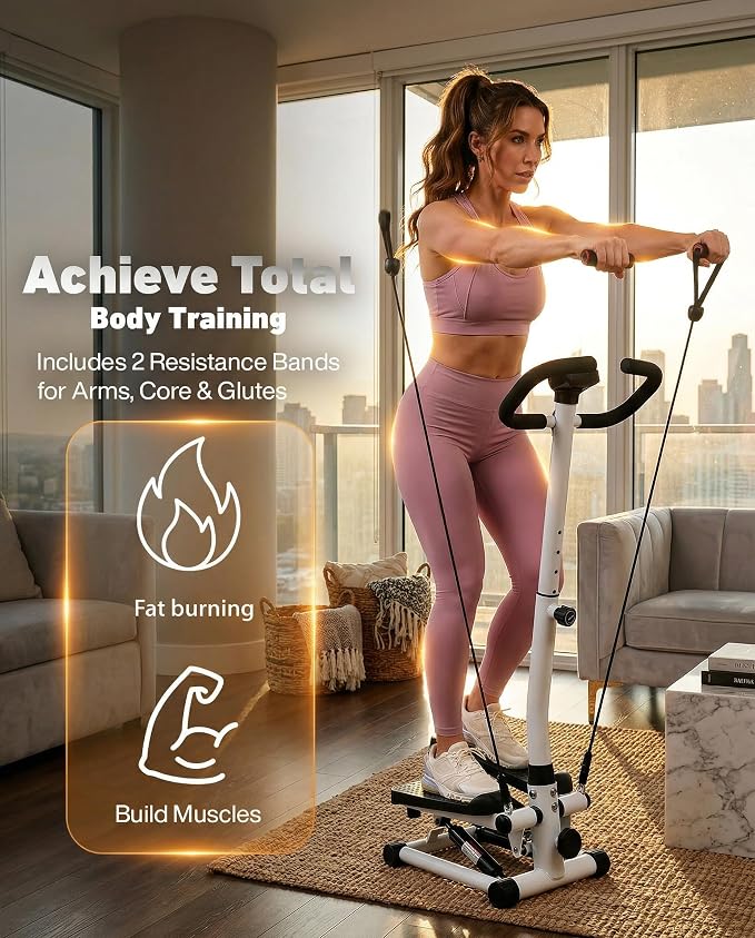 RORALA Twist Stepper with Handlebar,Stair Step Machine for Cardio Workout,Compact Home Exercise Equipment,300LBS MAX Weight Capacity
