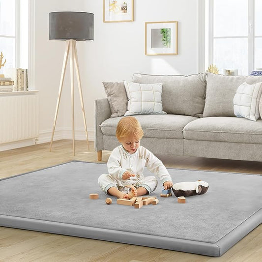 Baby Play Mat for Floor Nursery Rug Muscle Mat Area Rug Playroom Rug 47"x47" Playpen Mat Elastic Foam 1.3" Thick Crawling Mat for Babies,Toddlers, Infants, Kids,A Light Gray
