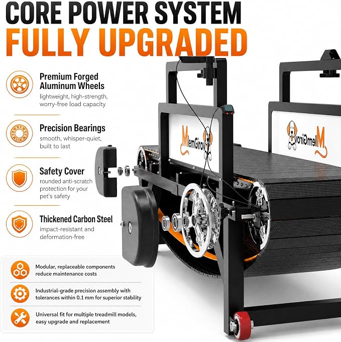 Dog Treadmill with Pin-Hinged Track & 3-Layer Shock Absorption | Waterproof dirt-resistant slats, secure disc brake lock, speed monitor, quiet wheels for indoor outdoor large pet cardio.