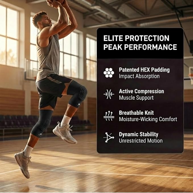 Knee Compression Sleeves: McDavid Hex Knee Pads Compression Leg Sleeve for Basketball, Volleyball, Weightlifting, and More - Pair of Sleeves