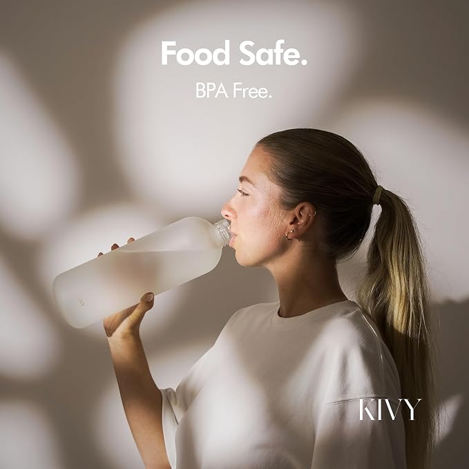 KIVY Large Water Bottle 50oz [Lightweight & Shatterproof] Fits Backpack & Cupholder for Travel, Sports, School - Extra large water bottle no straw - 1.5 Liter water bottles - 50oz Water bottle Taupe