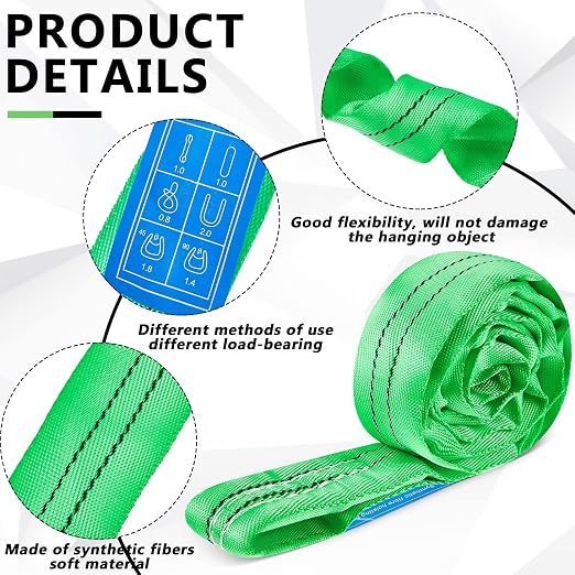 Fabbay 4 Pcs 3.3 Feet Heavy Duty Polyester Endless Loop Round Lift Slings Lifting Straps for Hoist Towing Moving Furniture Rigging Equipment, 5300 lb Vertical 4200 lb Choker 10600 Lbs Basket(Green)
