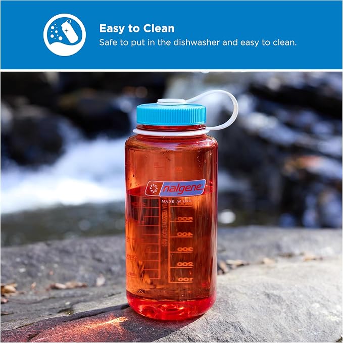 Nalgene 32 oz Wide Mouth Water Bottle, Thrill & Motion, Flame w/Blue Atoll