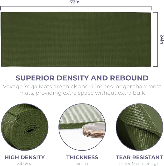 Voyage 5mm Studio Yoga Mats, 6 Pack, 72x24in | Extra Long, Anti-Tear Exercise Mats for Workout, Stretching, Fitness - Non Slip Gym Mats for Home, Schools and Studios