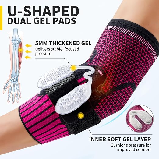 CAMBIVO 2 Pack Tennis Elbow Brace, Dual Gel Pad Compression Sleeve, Black | Adjustable Strap, Targeted Relief for Tendonitis, Golfer‘s Elbow, Breathable Knit, Daily Wear, Non-Slip Fit, for Men Women