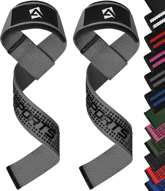 AQF Weight Lifting Straps, Padded Cotton Gym Wrist Straps for Deadlifts | 23" Extra-Long, Heavy-Duty Webbing, 5mm Neoprene Cushioning, Open-Loop Design, Sold as Pair, Ideal for Rows & Pull Workout