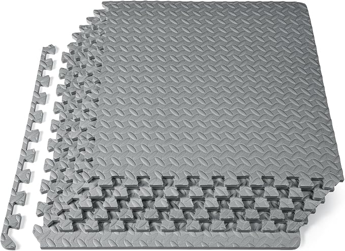 ProsourceFit Exercise Puzzle Mat ½-inch, EVA Interlocking Foam Floor Tiles for Home Gym, Workout Equipment, Kids Play Areas, Grey, 24 SQ FT - 6 Tiles