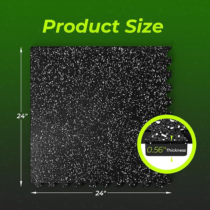 0.56'' Thick 48 Sq Ft Rubber Top High Density EVA Foam Exercise Gym Mats Non-Slip 12 Pcs - Interlocking Puzzle Floor Tiles for Home Gym Heavy Workout Equipment Flooring - 24 x 24in Tile