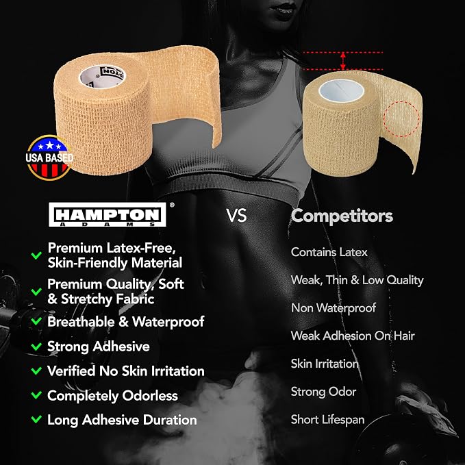 Hampton Adams | As Seen on Shark Tank | Self Adhesive Bandage Wrap (14-Pack) | 15ft | Pet Safe | Breathable Athletic Elastic Cohesive Bandage for Sports Injury Ankle Knee Wrist sprains (Rainbow Mix)