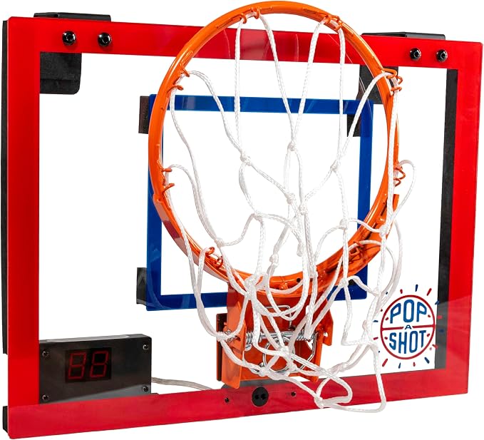Pop-A-Shot Super Slam | Over the Door Mini Basketball Hoop Built for Dunks | Indoor Over-the-Door Mini Hoop with Electronic Scoreboard, Built for Dunks in Bedrooms & Game Rooms with a Spring-loaded Rim