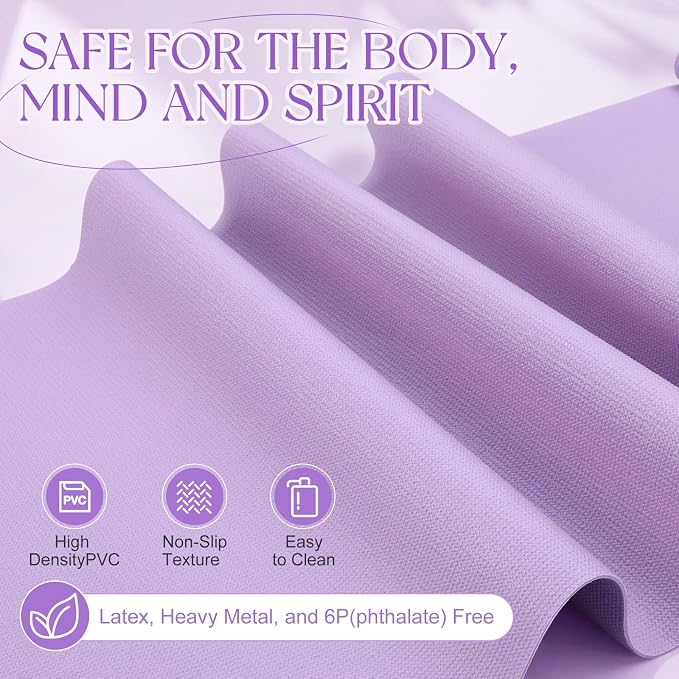 Funtery 3 mm Thin Yoga Mats Bulk, 68 x 24 Inches Lightweight PVC Exercise Mats Non Slip Workout Fitness Pads for Yoga Pilates Stretching Classes Gym Home Studio