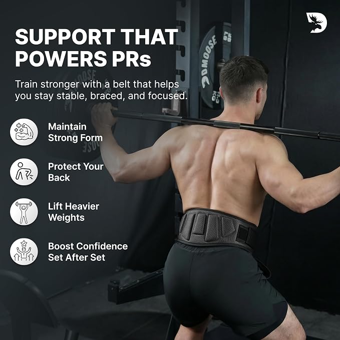 DMoose Fitness Weight Lifting Belt for Squats, Deadlift & Intense Workout - 6" Adjustable Fit Auto Lock Weightlifting Belt for Men & Women - Neoprene Gym Belts for Stability & Lumbar Back Support