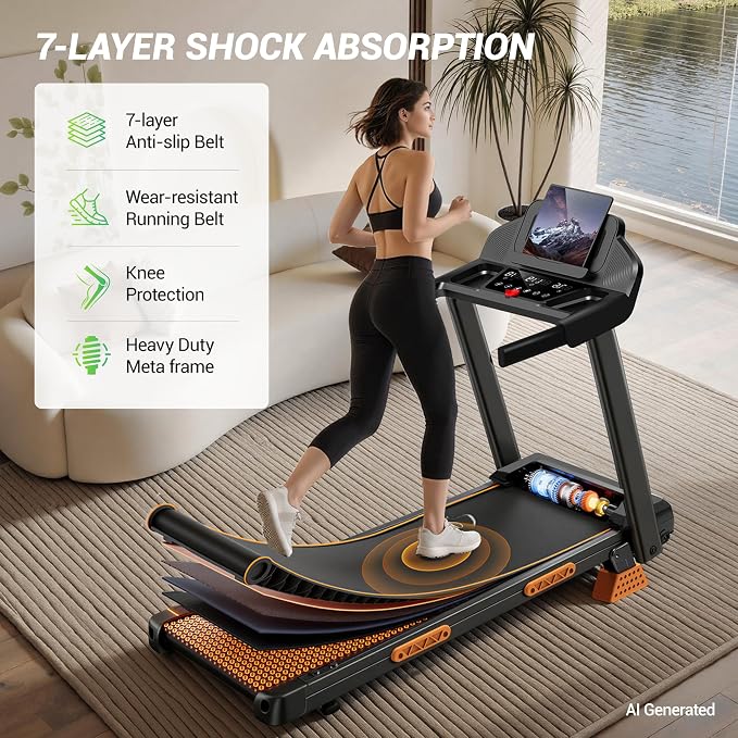 CURSOR FITNESS 16% Incline Treadmills for Home Small with 3 LED Displays, 3.0HP Foldable Walking Pad Treadmill Up to 400LBS Capacity, Portable Treadmill 0.6-7.0MPH