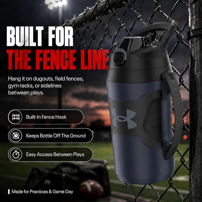Under Armour Insulated Water Bottle with Handle & Fence Hook, Half Gallon Sports Water Jug, Leak-Resistant & BPA-Free for Baseball, Football & Gym - Academy/Black, 64oz