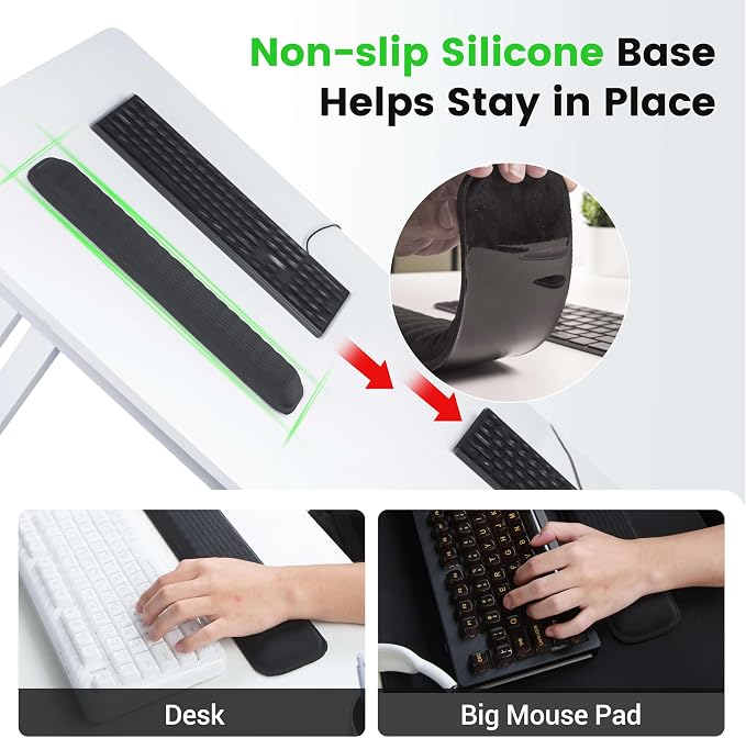 MEKASS Keyboard Wrist Rest for 60% Compact Keyboard, Ergonomic Soft Memory Foam Wrist Support with Non-Slip Silicone Base, Keyboard Pad Relieve Wrist Pain from Laptop, Computer, Typing(Classic Black)
