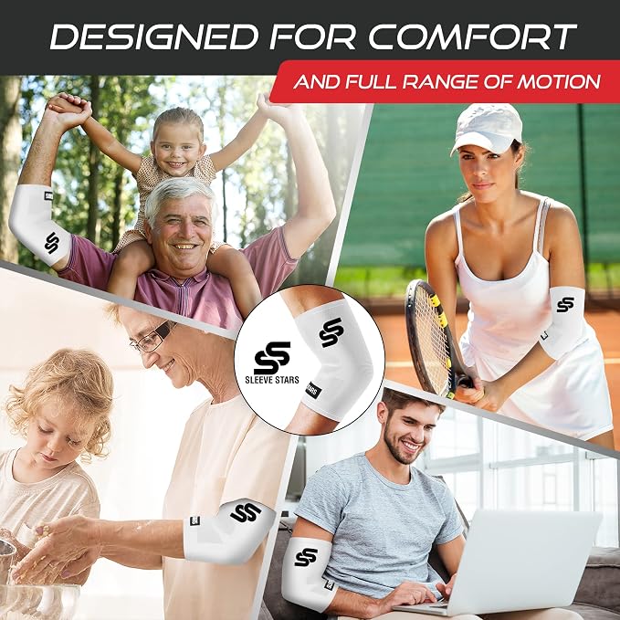 Sleeve Stars Elbow Sleeve for Pain Relief & Protection - Elbow Compression Sleeve for Women & Men - Supportive Elbow Brace for Tendonitis, Recovery & Ideal for Sports, Work