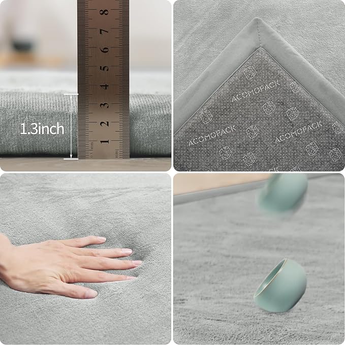 ACOMOPACK 1.3" Thick Baby Play Mat for Floor,50x50 Elasti-Foam Playpen Mat for Kids,Infants,Toddlers, Ultra Soft Crawling Mat with Non-Slip Bottom,Tummy Time,Nursery Rug,Yoga,Tatami（Light Grey）