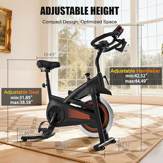 Exercise Bike Stationary Bike Indoor Cycling Bicycle for Home Gym Spinning Bike 300 lbs Weight Capacity Adjustable Seat/Handlebar for Office Cardio Workout
