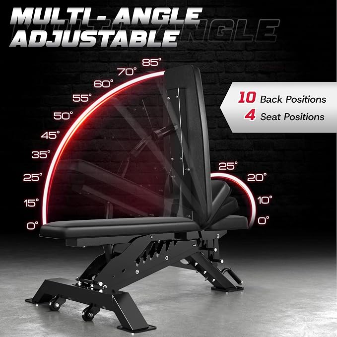 WB02 Adjustable Weight Bench for Home Gym, 660LBS Flat/Incline Workout Bench Press with Fast Adjustment, Thick Cushion, Silent Wheels for Strength Training