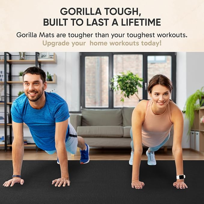 Gorilla Mats Extra Large Exercise Mat – 9'x6', 12'x6', 15'x6' (1/4" Thick) – Ultra Durable Workout Mat for Home Gym Flooring – Non-Slip, Flat Fitness, Yoga & Weight Lifting Floor Mat
