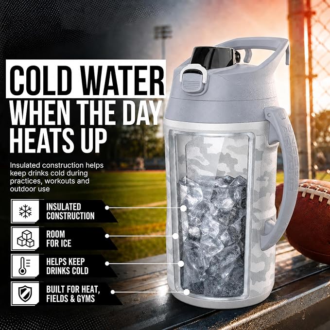 Under Armour Insulated Water Bottle with Handle & Fence Hook, Half Gallon Sports Water Jug, Leak-Resistant & BPA-Free for Baseball, Football & Gym - White Woodland, 64oz