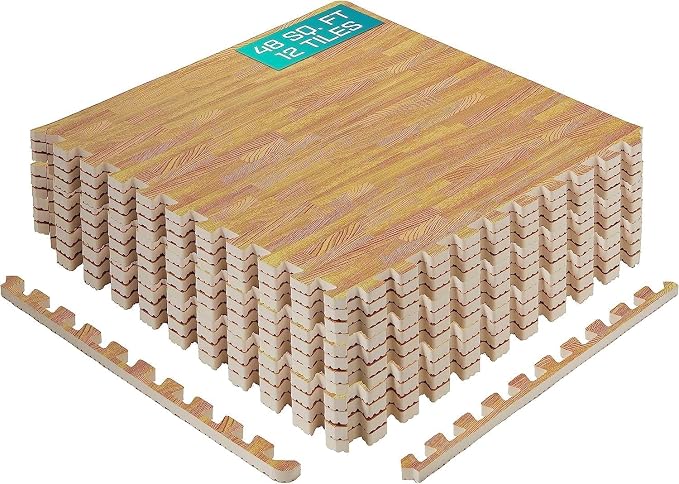 Yes4All EVA Interlocking Mats, Puzzle Floor Tiles, Foam Floor Padding with Border for Furniture, Home Space, Living Room, Garage