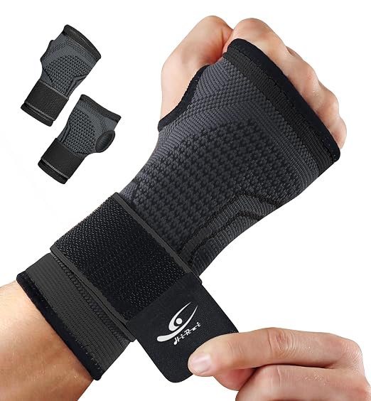 2-Pack Wrist Brace Wrist Wraps, Hand Compression Sleeves with Wrist Straps Support for Fitness Weightlifting MTB Tendonitis Carpal Tunnel Arthritis Pain Relief (Black, X-Large)