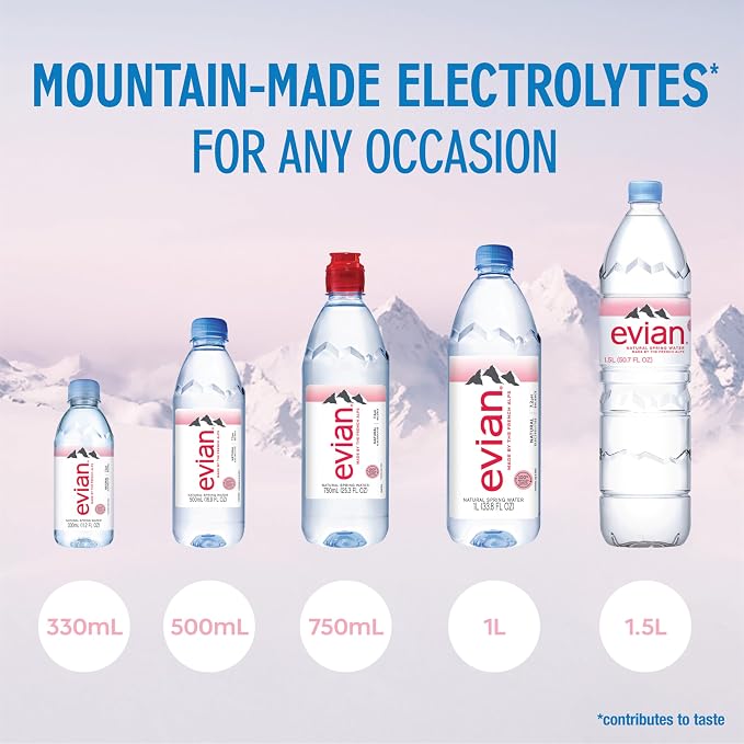 Evian Natural Spring Water, 1 L bottle, 12 pack