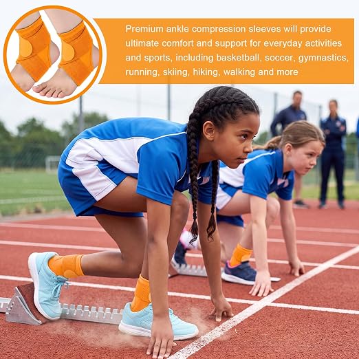 Honoson 2 Pcs Ankle Brace Kid Ankle Support Youth Neoprene Lace up Compression Sleeve Foot Brace Stabilizer with Adjustable Strap for Sport Sprained Plantar Fasciitis Achilles Tendonitis(Orange,S)