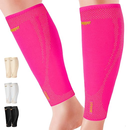 Copper Calf Compression Sleeves for Men & Women - High Stretch | Graduated Compression with Anti-Slip Grip | Breathable & Smooth Lining Footless Design for Runner, Shin Splints, Leg Fatigue