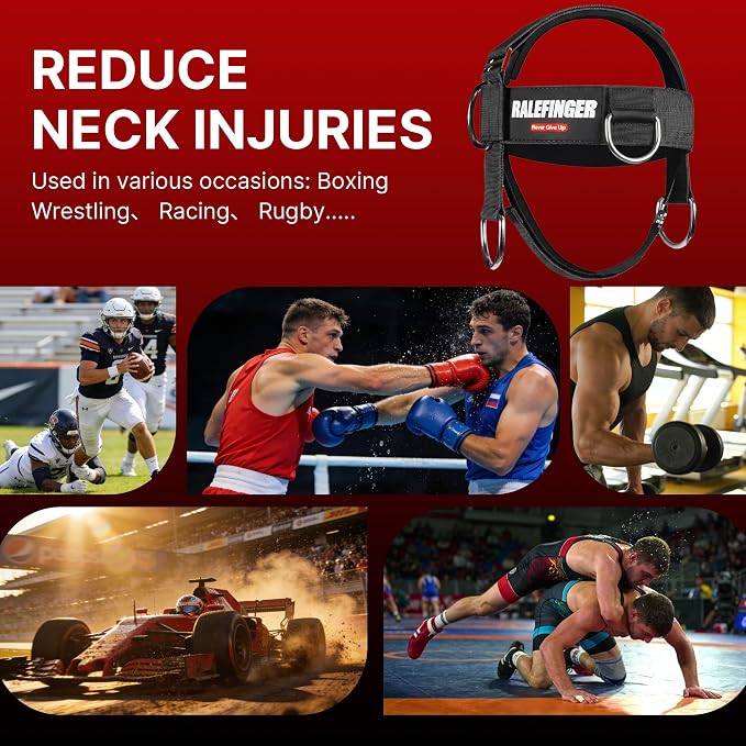 Neck Harness Trainer-Adjustable Neoprene Padded Neck Exerciser with 100cm Heavy Duty Rope & Carabiners