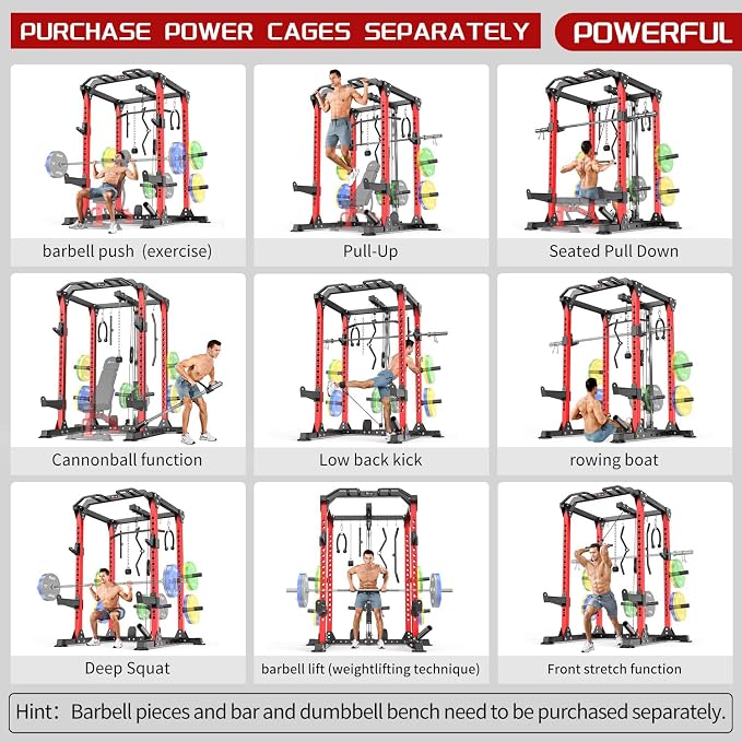Power Cage Multi-Function Power Rack with Cable Crossover System,1500 LBS Capacity Squat Rack with Weight Bench,for Home Gym