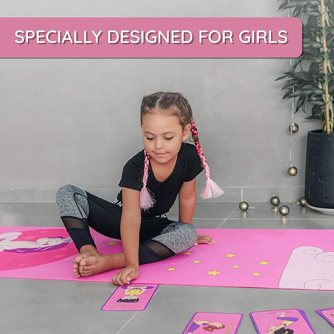 Kids Yoga Mat Set - Comfortable Dinosaur Kid Yoga Mat Boy with 12 Yoga Cards, Storage Bag, Beige Play Mat Thick for Gymnastics Mat, Exercise Mat, No-Toxic and Non-Slip for Ages 3-12