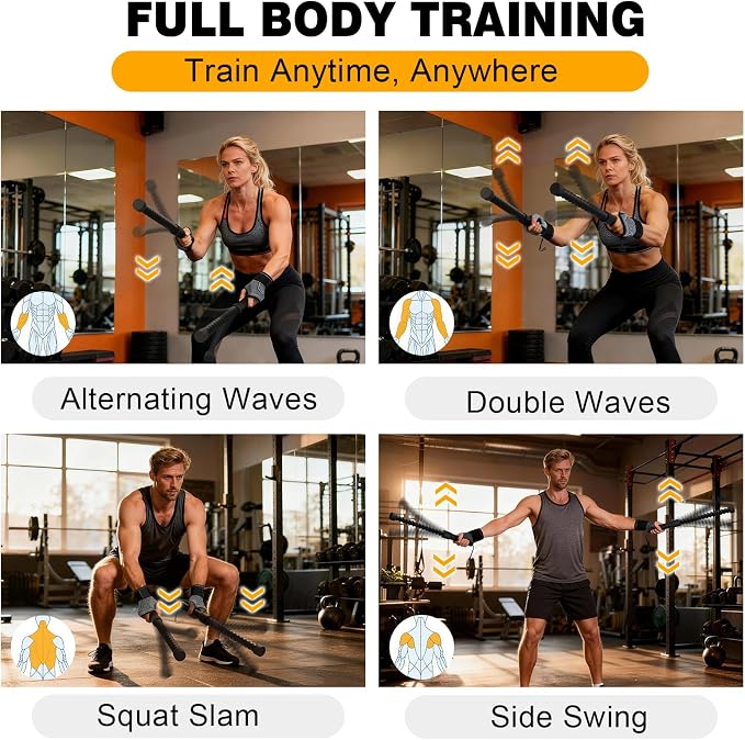 Ropeless Battle Ropes Resistance Trainer with Handles | Portable Design, HIIT Training, Cardio Workout, Full Body Strength, Home Fitness