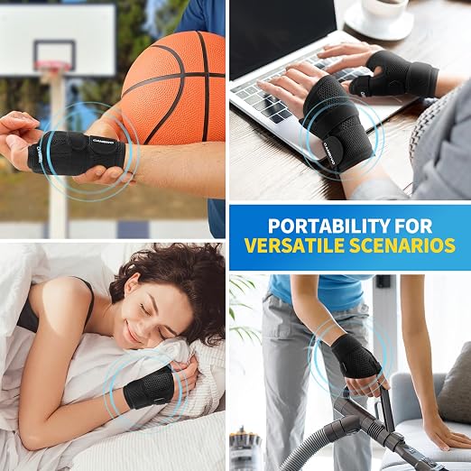 CAMBIVO Thumb Splint & Wrist Brace, Adjustable CMC Joint Pain Relief, Black | Triple Adjustable Straps, Breathable Mesh, Open-Palm Design, Reversible Left/Right Fit, for Typing, Sleep, Daily Tasks