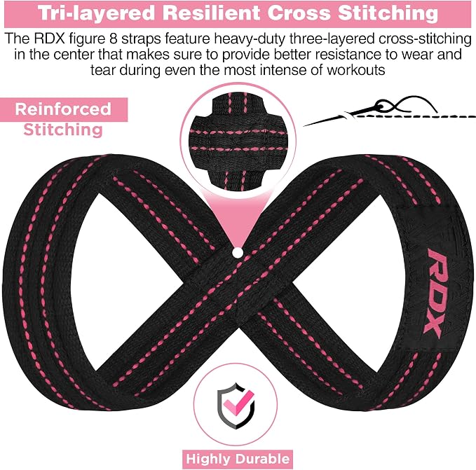 RDX Weight Lifting Straps Figure 8, Anti Slip Strap with Cuffs Wrist Support for Gym Workout Deadlift Powerlifting Bodybuilding Weightlifting, Fitness Strength Training, Hand Bar Grip for Men