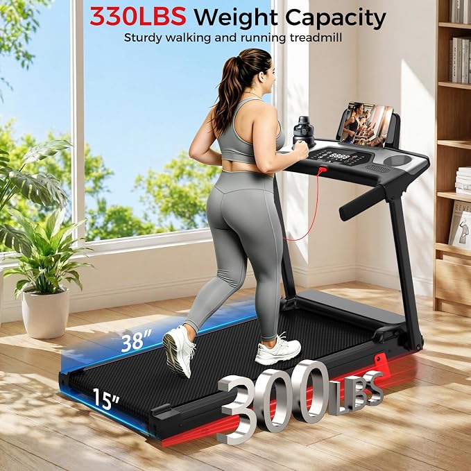 Treadmill with Incline Foldable Treadmills for Home，12% Incline Walking Pad Treadmill with Handle Bar and LED Display，3-in-1 Portable Treadmills, 3.0HP Quiet Brushless