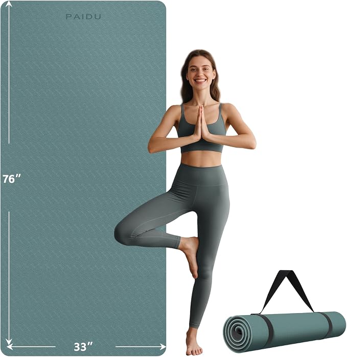 PAIDU Extra Long Wide Yoga Mat, （10mm） Thick Non-Slip Exercise Mat 76"x33" | large mat, ideal for yoga, Pilates & home gym, with non-slip grip & cushioning for all exercises.