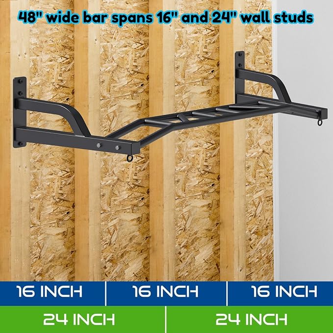 SELEWARE 48'' Heavy Duty Wall Mount Pull Up Bar with Cable Pulley System | Multi-function Chin up Bar with Cable Pulleys LAT Pulldown Attachments Heavy Bag Hanger for Home/Garage Gym Strength Training