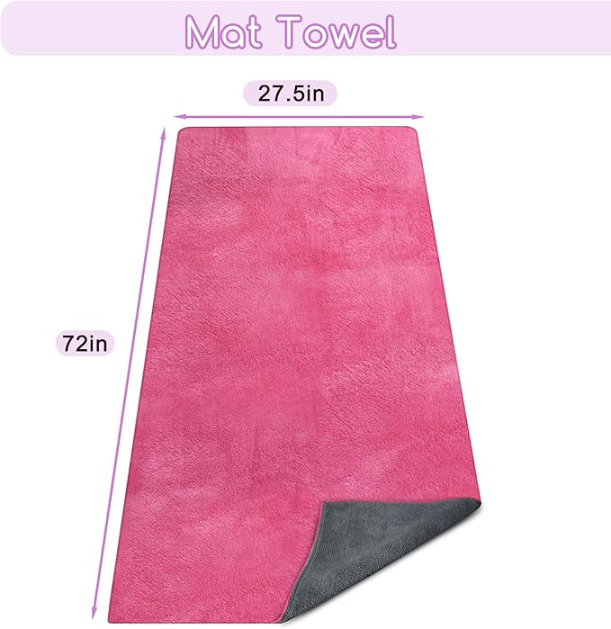 Yoga Mat Towel, Extra Thick (600GSM) Soft Hot Yoga Towel, Non-Slip and Sweat Absorbent for Hot Yoga, Bikram, Pilates, and Fitness, 72" x 27.5", Dual-Color, Grey/Pink