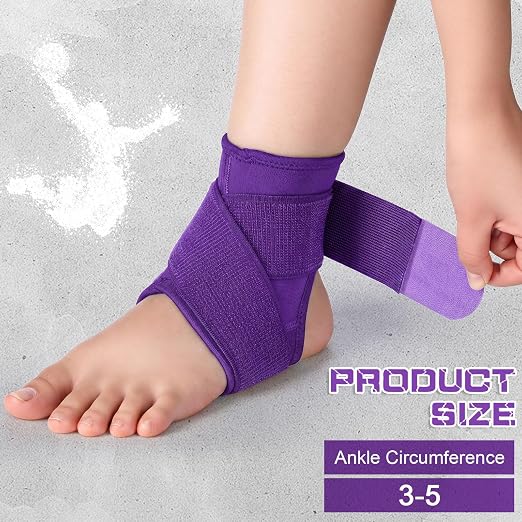 Honoson 2 Pcs Ankle Brace Kid Breathable Neoprene Ankle Support Compression Sleeve Achilles Tendonitis Relief Elastic Foot Brace with Adjustable Wrap for Sprained Plantar Fasciitis(Purple,S)
