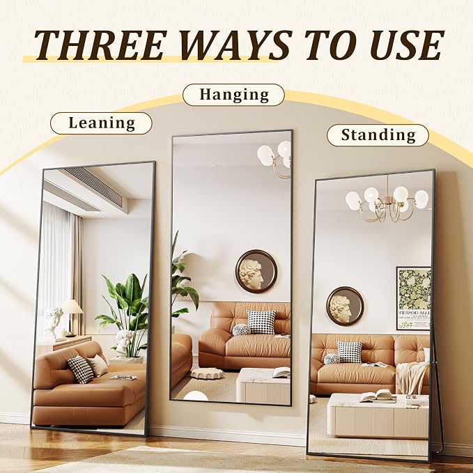 BEAUTYPEAK 80"x40" Rectangle Full Body Floor Mirrors, Full Length Mirror | Hanging or Leaning, Aluminum Alloy Frame Wall Mirror for Bedroom, Dressing Room, Black