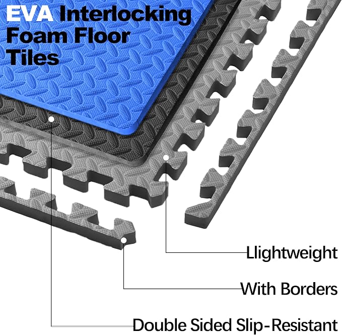 Elevon Puzzle Exercise Gym Flooring Mat, EVA Interlocking Foam Tiles Workout Mat for Home Gym, Fitness Equipment, MMA, Gymnastics, Shock-Absorbing Exercise Mat, Multi-Color