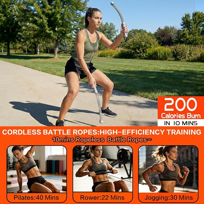 Ropeless Battle Ropes for Home Gym, Portable Cordless Weighted Battle Rope | Storage Bag, Weighted Battle Rope for High Calorie Burn, Men & Women Fitness Equipment, HIIT & Low-Impact Aerobic Training